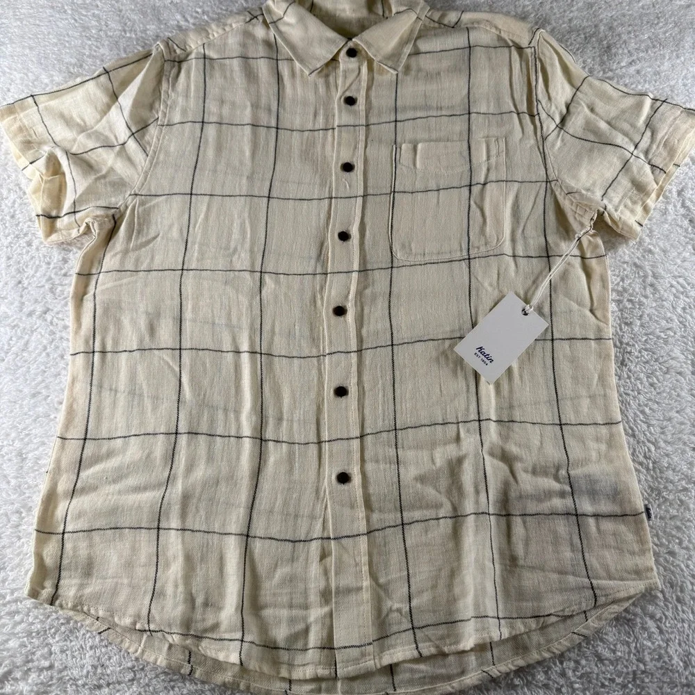 NWT Mens Katin Monty Shirt Beige Button Down Cotton/Linen‎ Medium Beach Surf - Picture 2 of 6